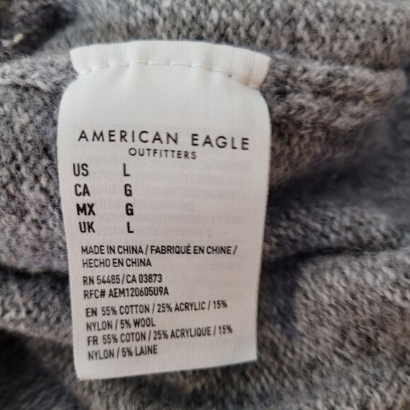 American Eagle Mens Gray Fair Isle Shawl Collar Sweater L Cotton/Wool Blend EUC - Picture 12 of 14